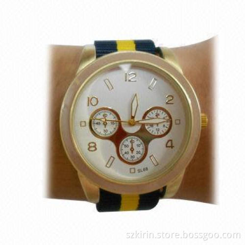 Zulu Nylon Watch Straps, China Three Hands Quartz Movement sl68, Alloy Case with Golden Plating
